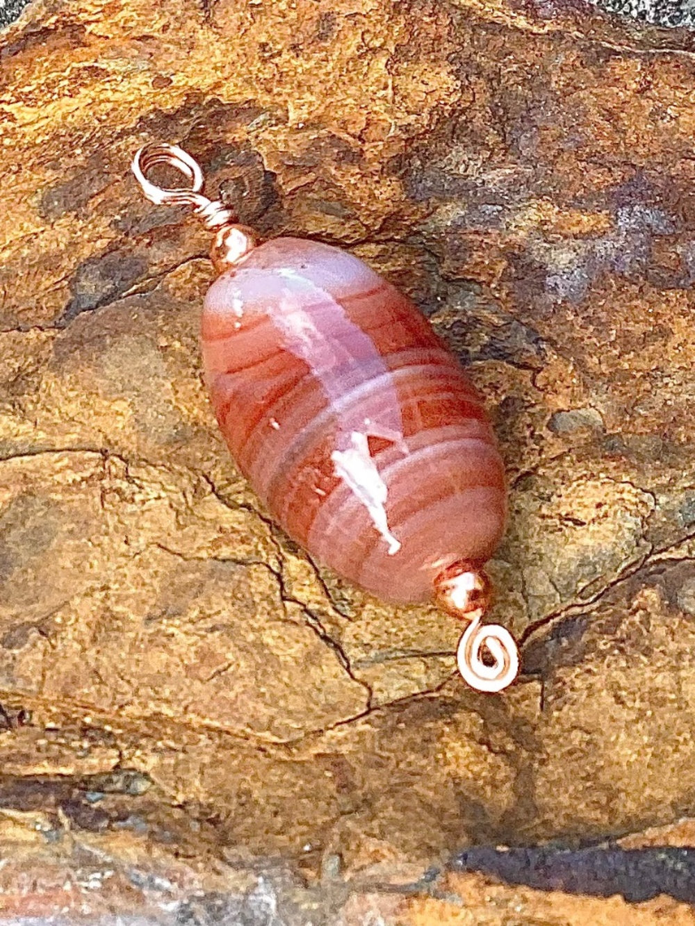 Handmade Carnelian and Copper Pendant, NWT